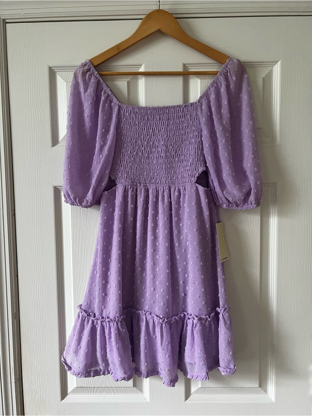 Lilac Swiss Dot Puff-Sleeve Dress